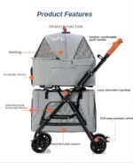 Folding Double-layer Dog And Cat Trolley Detachable Litter Kennel For Travel Carrying Shopping - 4