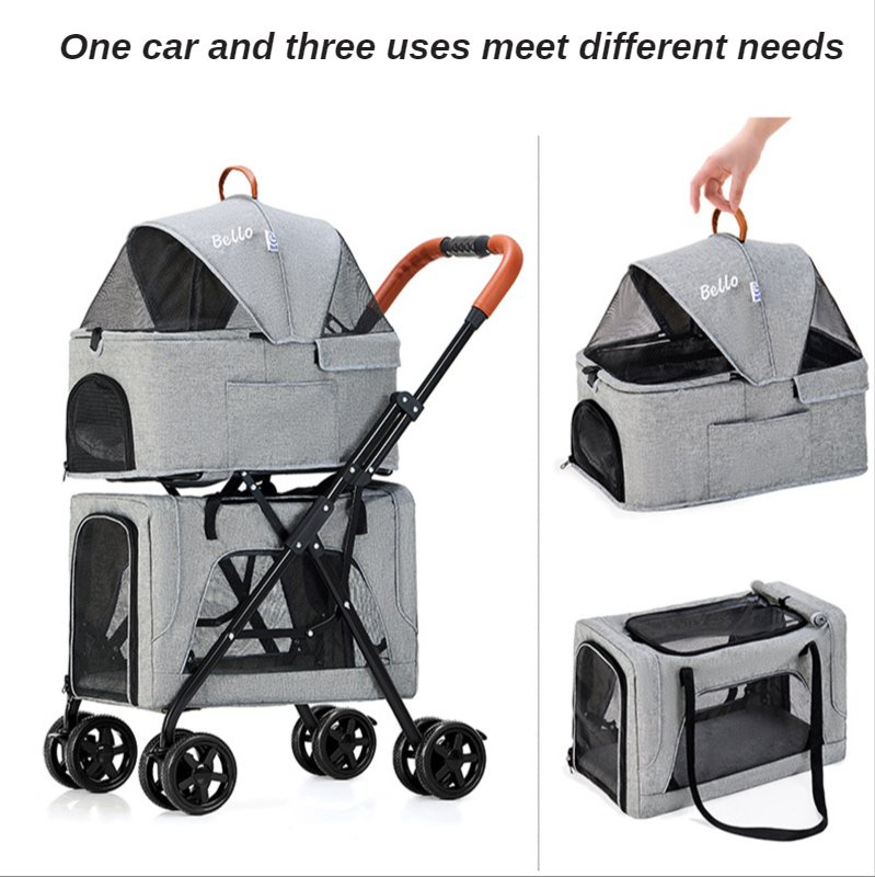 Portable Doublelayer Pet Stroller For Dogs And Cats Detachable Travel Carrier Kennel Ideal For Shopping - 1 Portable Doublelayer Pet Stroller For Dogs And Cats Detachable Travel Carrier Kennel Ideal For Shopping - 1