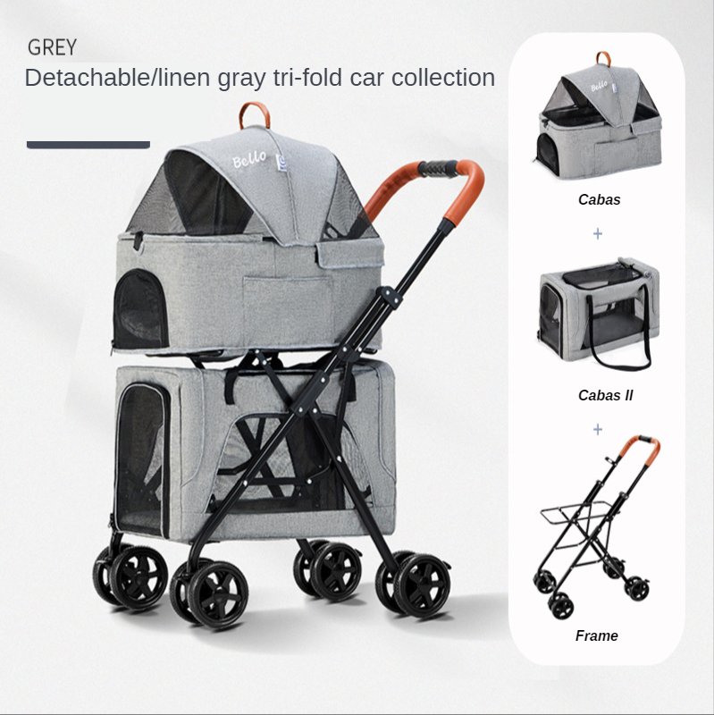 Portable Doublelayer Pet Stroller For Dogs And Cats Detachable Travel Carrier Kennel Ideal For Shopping - 2 Portable Doublelayer Pet Stroller For Dogs And Cats Detachable Travel Carrier Kennel Ideal For Shopping - 2