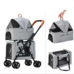 Folding Double-layer Dog And Cat Trolley Detachable Litter Kennel For Travel Carrying Shopping